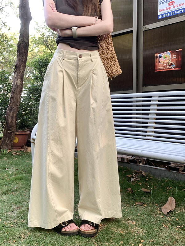 2025水洗棉直筒休闲裤女新款高腰显瘦垂感宽松阔腿小个子长裤百搭|undefined