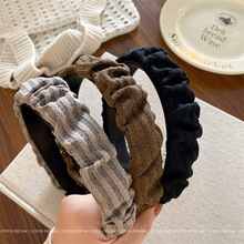 韩国ins新款咖色斜纹褶皱布发箍 时尚少女风头饰质感高级百搭发饰