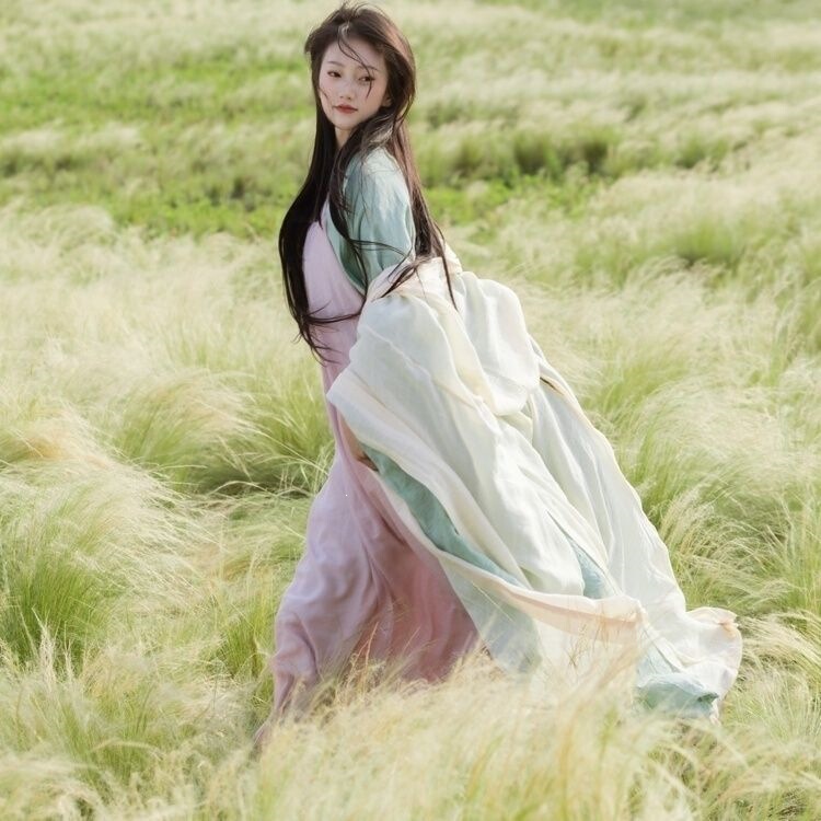 【Wangxia】Hanfu Style of the Wei and Jin Dynasties in Green, Beige, and Pink, Featuring an Elegant and Flowing Design for Female Warriors, with a Straight Hem and Large Sleeves 【Wangxia】Hanfu Style of the Wei and Jin Dynasties in Green, Beige, and Pink, Featuring an Elegant and Flowing Design for Female Warriors, with a Straight Hem and Large Sleeves