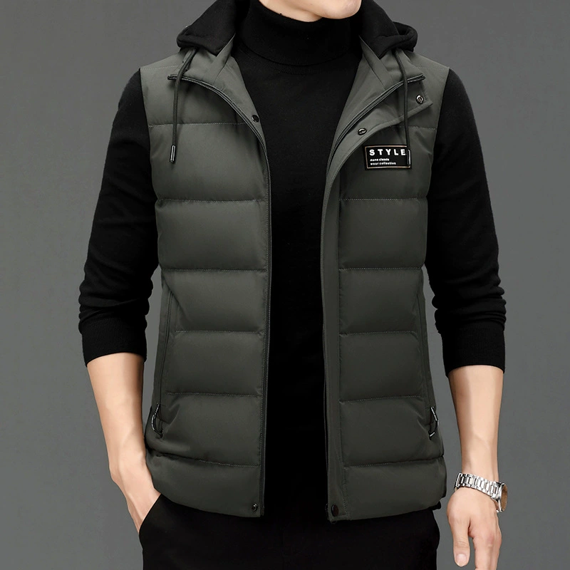 Winter vest for leisure, fashionable colored cardigan with zipper with hood, increased thickness, wholesale