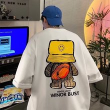 潮牌小熊印花短袖t恤男夏季2023新款情侣设计感小众半袖体恤衣服