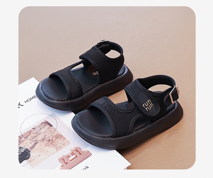 Comfortable Black Roman Sandals For Kids With Soft Sole For Beach_voghion.com
