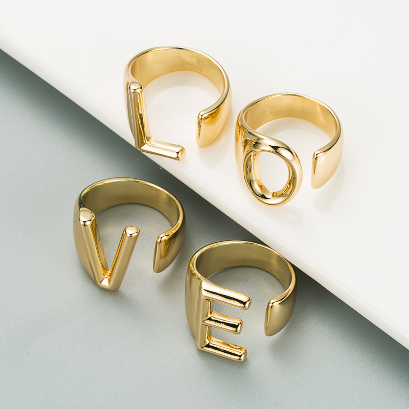fashion copper plated English alphabet open ring