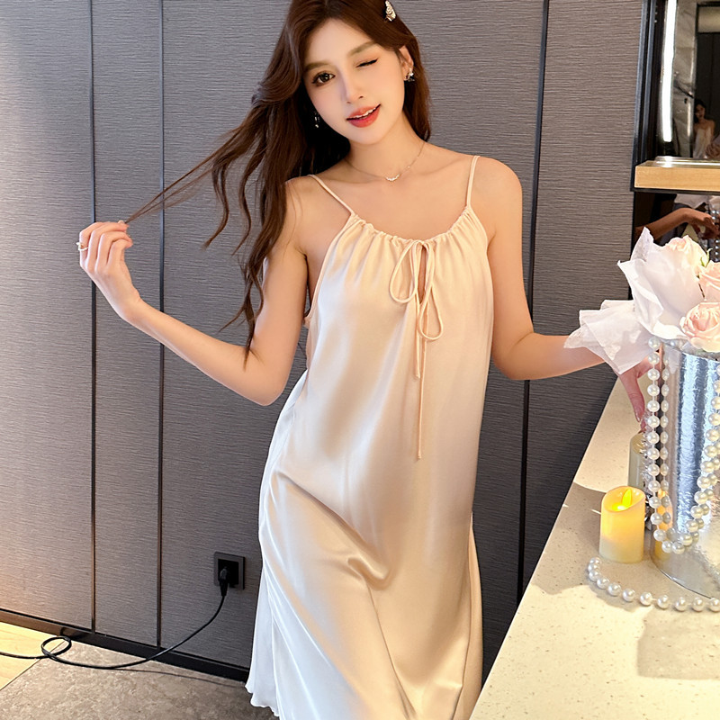 Summer and Spring Sexy Thin Silk Straps Nightgown, Hot Pure Desire Style Backless Bralette, Ice Silk Homecoming Pajamas Nightdress