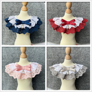 Korean Style Bow Pet Lace Fake Collar Lace Muppet Slippery Towel Dog Accessories Cat Bib Bear Scarf
