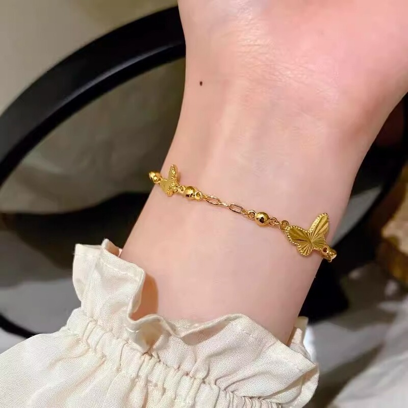 Titanium Steel Plated 18k Gold Laser Butterfly Bracelet Women's 2024 New Fashion Exquisite High Sense Jewelry Bracelet