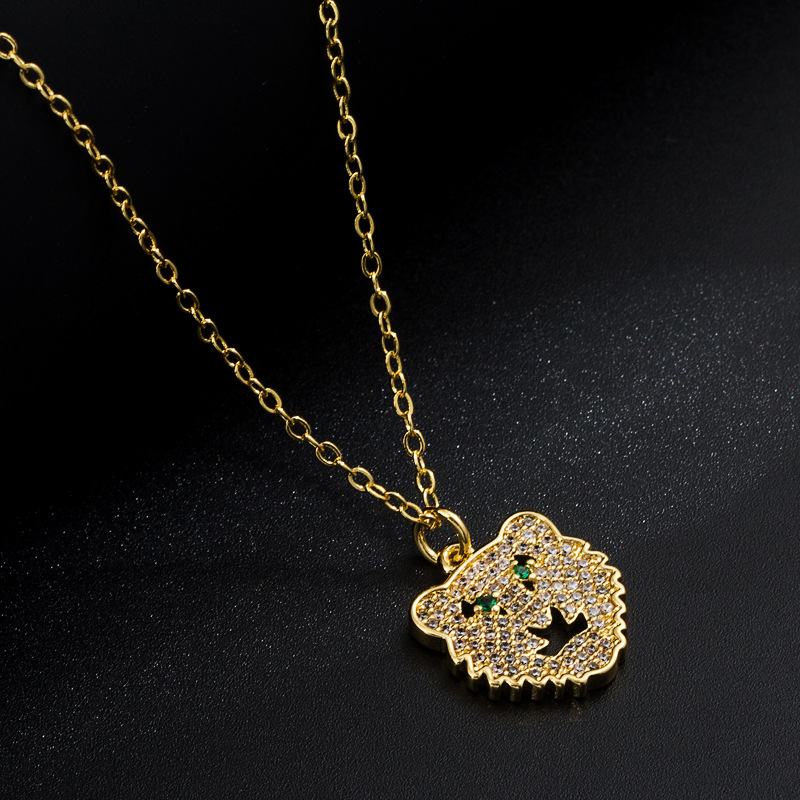 Fashion Copper 18k Gold Plating Micro Inlaid Zircon Tiger Head Pendant Necklace display picture 5