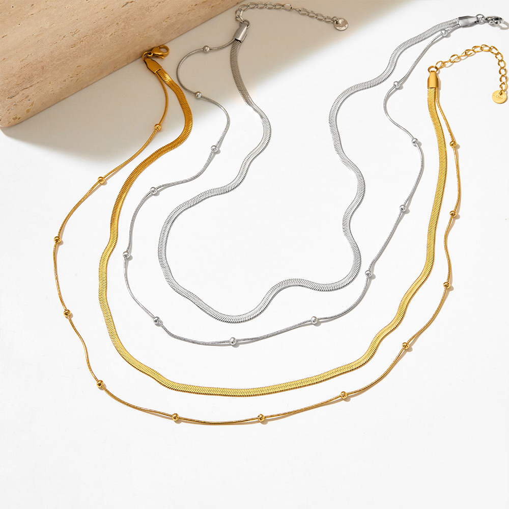 Holiday, Street Occasion 304 Stainless Steel Material Solid Color Pattern PVD Coated Real Gold Plated 16K Gold White Gold Plated Gold Plating Solid Color 304 Stainless Steel Titanium Steel Retro Waterproof Non Tarnish Bracelets Necklace
