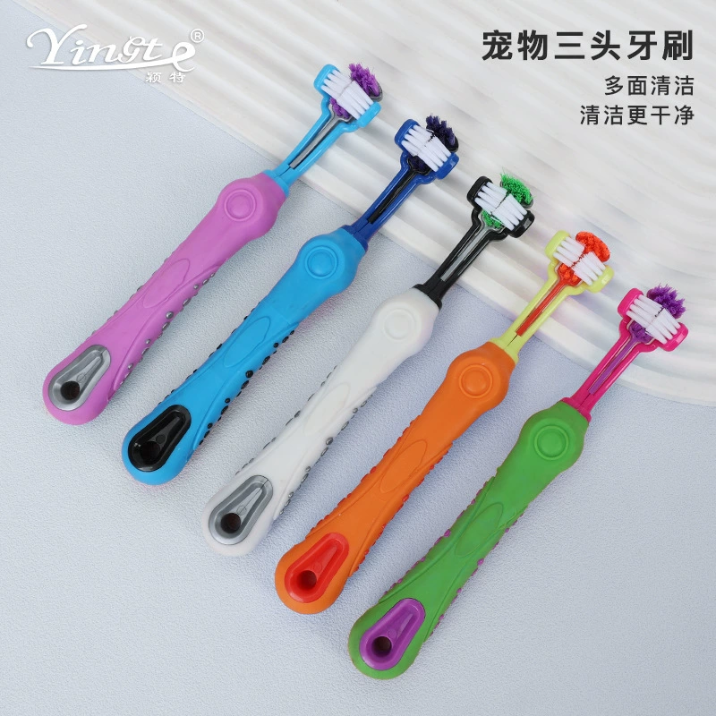 Зубная щетка с тремя головками для домашних животных для собак и кошек, чистка зубов и чистка зубов, зубная щетка для средних и крупных собак оптом