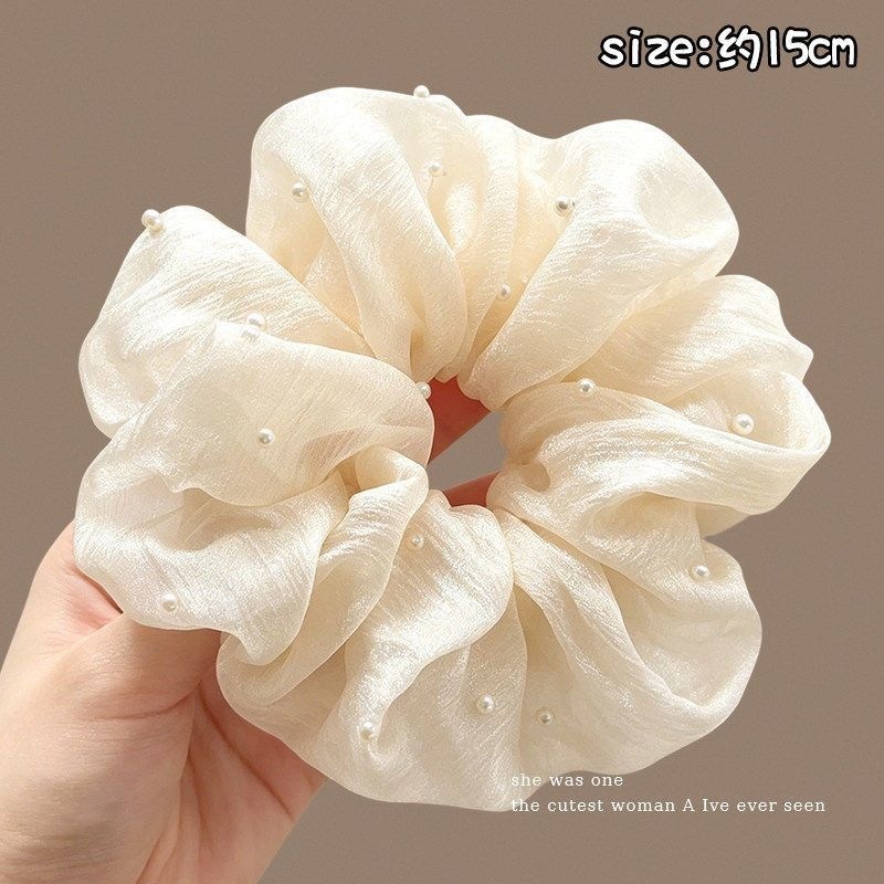 3# beige pearl mesh hair tie about 15cm