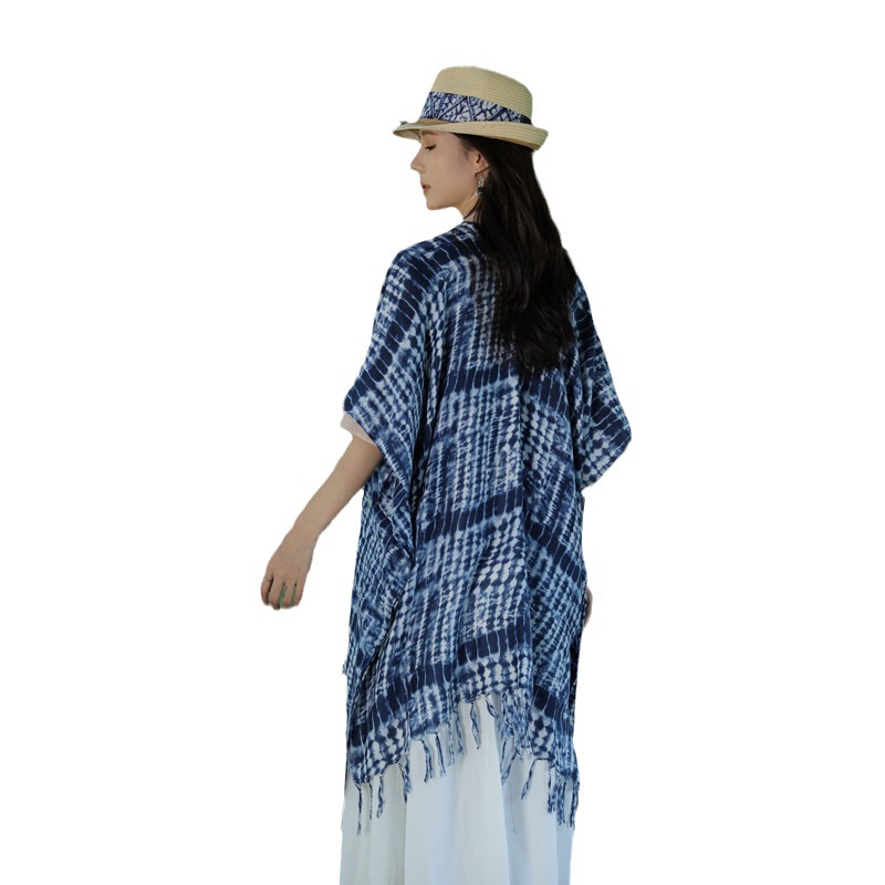 2023 nuevo estilo étnico bufanda teñida con borla larga Toalla de playa viajes al aire libre chal decorativo protector solar cardigan