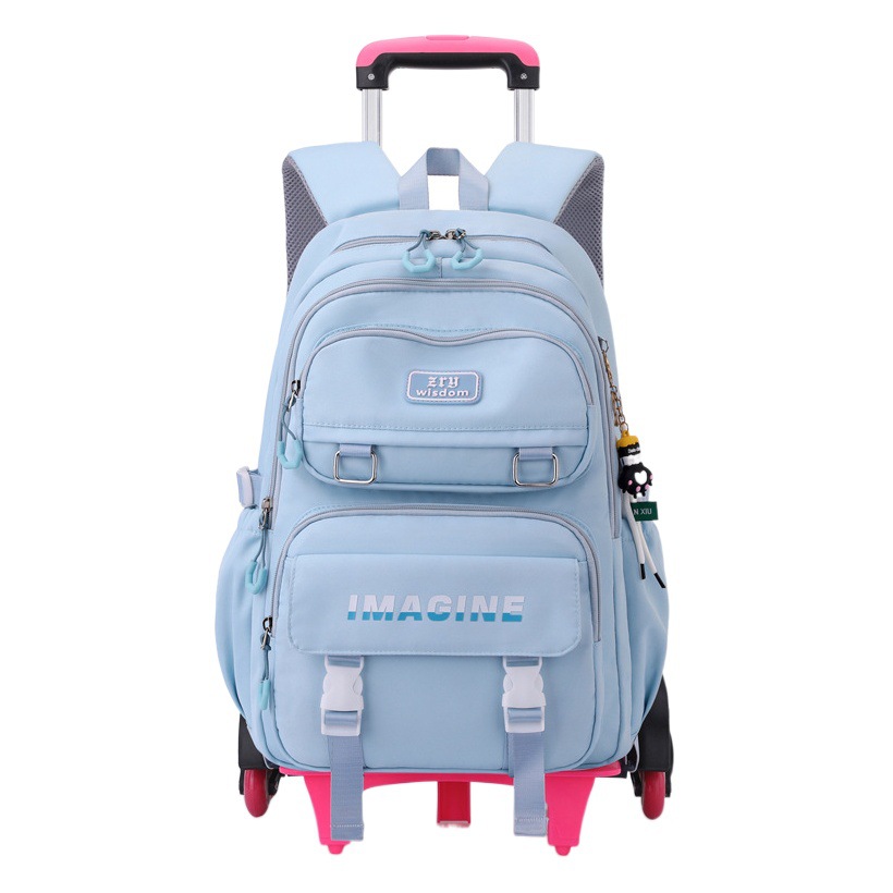 Natural Fish Girls' impermeable escalera escalada trolley schoolbag estudiante de la escuela primaria de gran capacidad extraíble schoolbag Grado 3-6