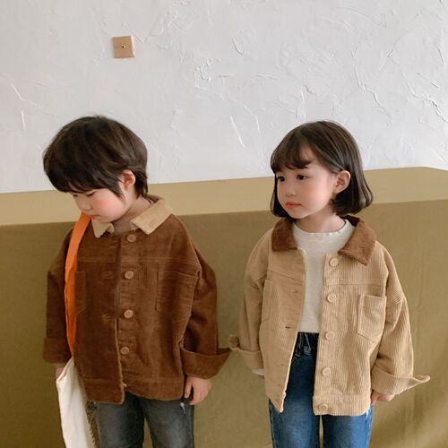 Korean children's clothing children's corduroy cotton jacket boys and girls spring and autumn baby top jacket loose Korean style bump collar