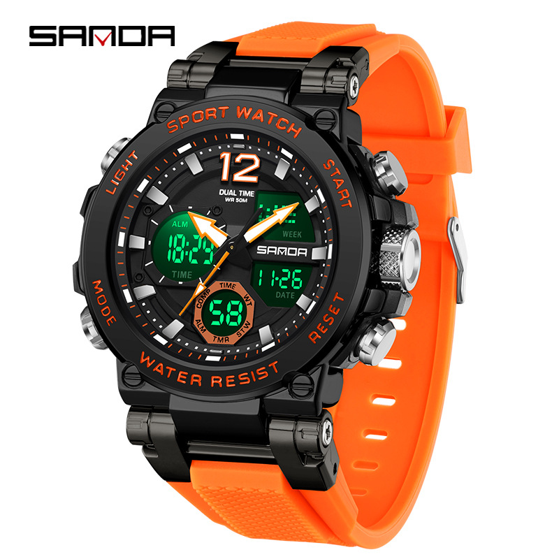 SANDA reloj electrónico de metal con caja de moda multifuncional reloj de hombre nocturna impermeable al aire libre reloj de pulsera deportivo 6178