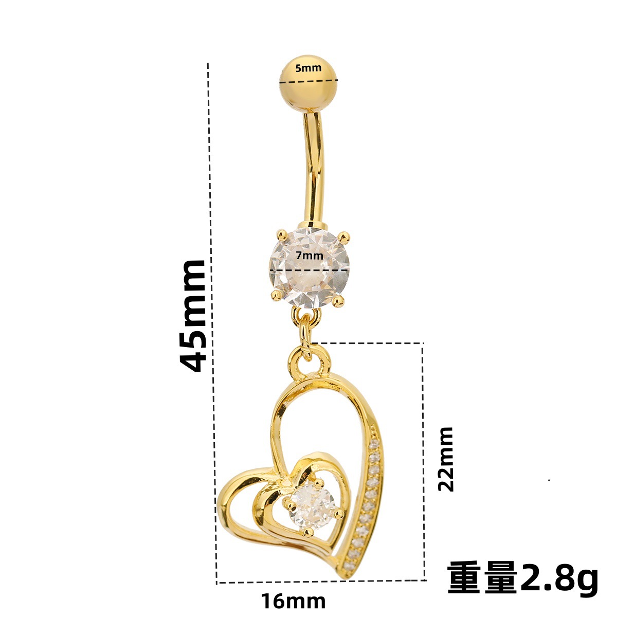 Cross-border Stainless Steel Heart-shaped Diamonds, Body Piercing Jewelry With A High-end Feel, Unique And Stylish Navel_voghion.com