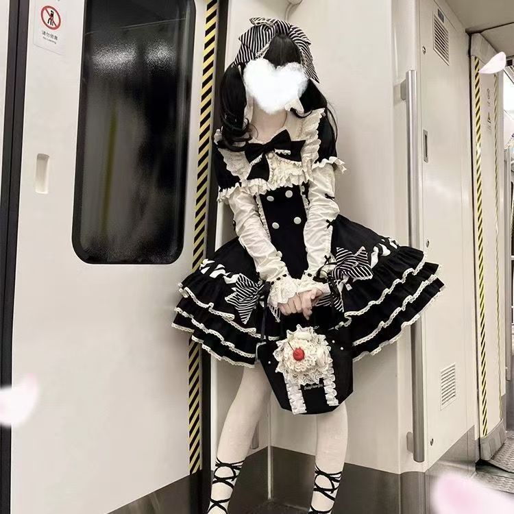 条纹千层Lolita洛丽塔蛋糕裙可爱甜美公主短袖op春秋夏古早doll感|undefined