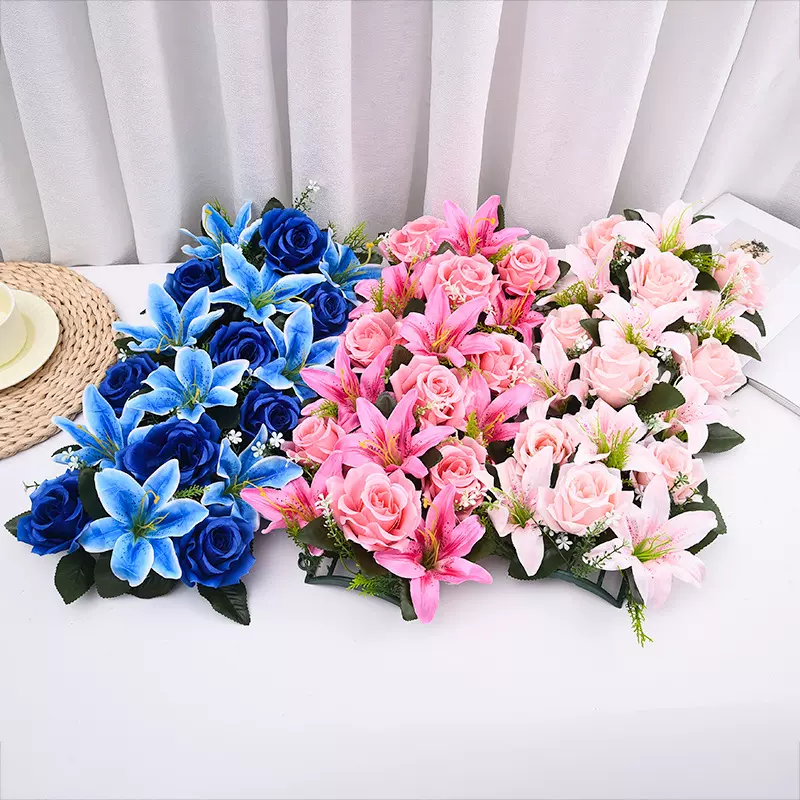 跨境货源仿真花排拱门仿真百合花墙婚庆花墙摄影婚庆用品绢花摆件