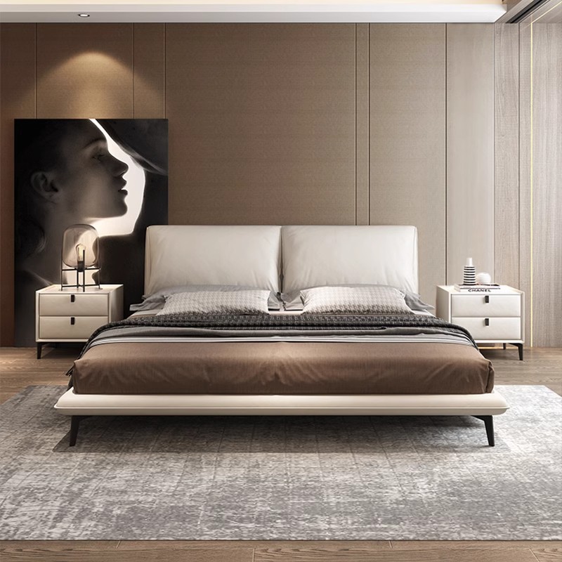 Cama de cuero de orejas de elefante minimalista italiana, cama de dormitorio moderna, diseño de estilo de crema, cama de dormitorio grande image 2
