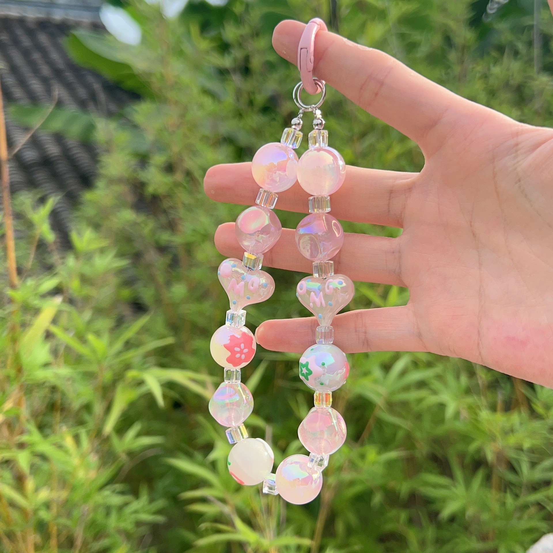 Plastic, Resin Material Round, Heart Shape Pattern Cartoon Style Round Heart Shape Plastic Resin Beaded Keychain