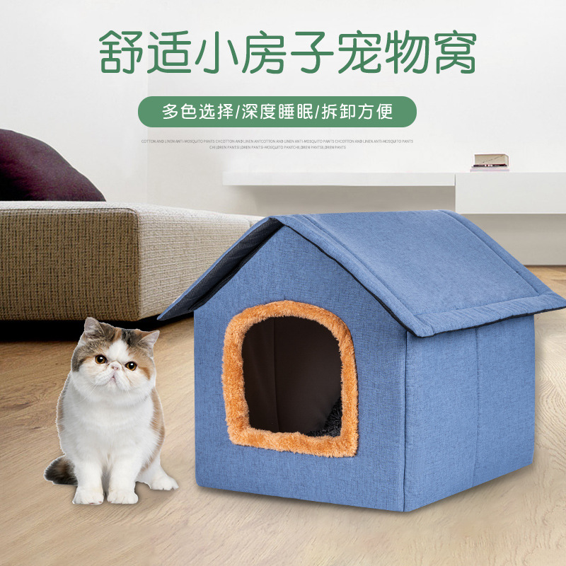 Fuente de la fábrica de invierno cálido gato Nido Casa semi-cerrado gato Villa perro pequeño Peluche perrera suministros para mascotas