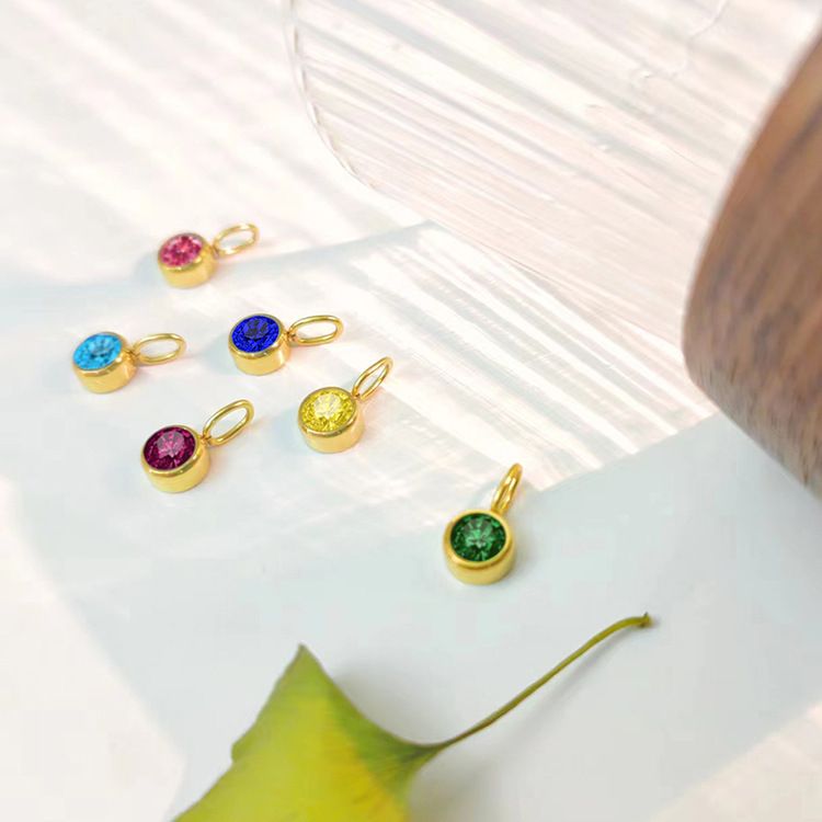 1 Piece Stainless Steel Rhinestones PVD Coated 14K Gold Rose Gold Real Gold Plated Round Polished Pendant Lab Created Gemstones display picture 8