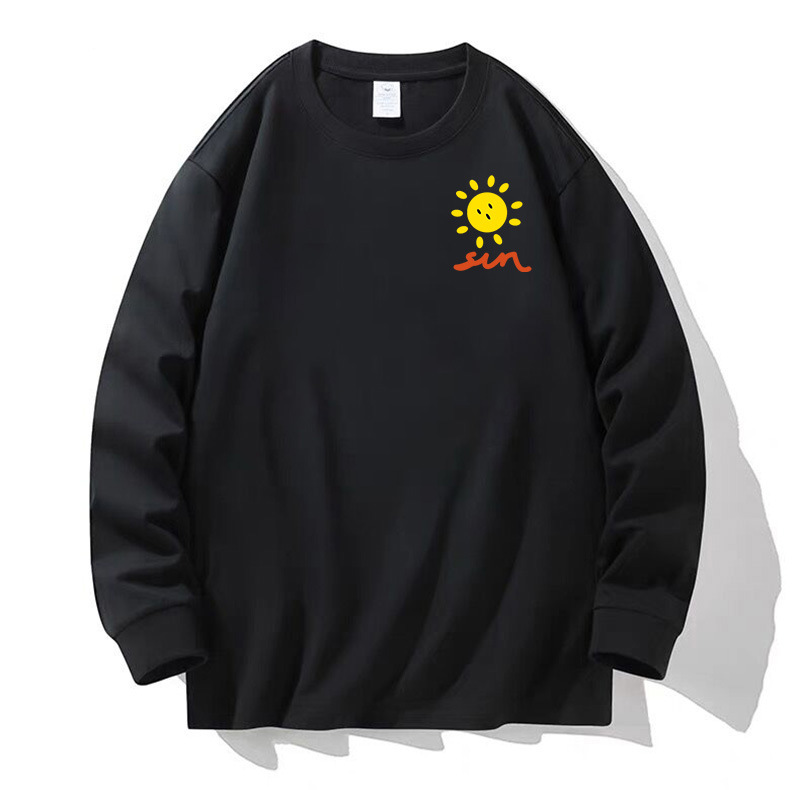 100% algodón pesado de alta calidad 230g de otoño camiseta de manga larga de cuello redondo negro camiseta de base suelta camiseta de mujer