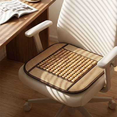 Summer Cool Car Seat Cushion with Wooden Beads, Universal for All Seasons, Ventilated Car Seat Pad (Multi-function pad) - r-1456wooden-bead-square-cushion-beige