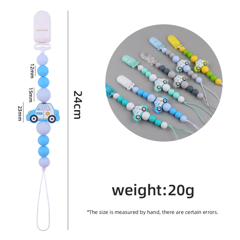 Nuevos suministros para bebés chupete cadena creativa DIY coche de policía silicona bebé mordedura molar anti-caída de la cadena
