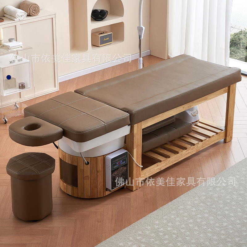 Todo el estilo tailandés de madera maciza reclinar barbería barbería cabello cama de tratamiento de pies de cerámica de alta gama en la cama de lavado de cabello