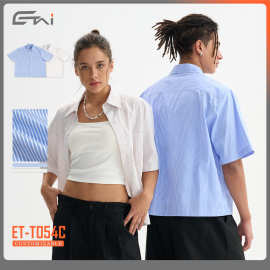 ETAI男装|潮牌高品质宽松短款条纹衬衫男夏季简约短袖款梭织衬衫