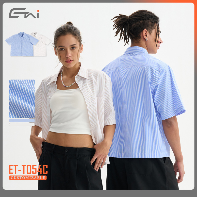 ETAI Men's Wear | Fashion Brand high quality Loose Short Striped Shirt Men's Summer Simple Short-sleeved Woven Shirt