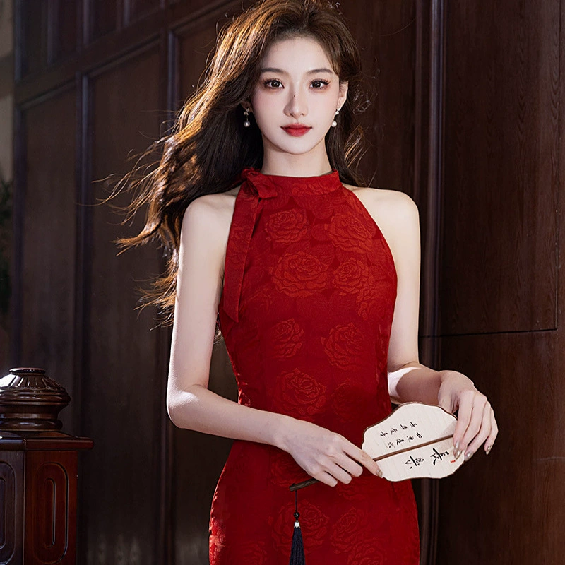 Чон Инь Cheongsam, фуксиевое вечернее платье для невесты без рукавов, 2025 год, китайский стиль