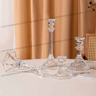 Boyi glass foreign trade simple hexagonal transparent glass candle holder household rod wax candle holder base atmosphere contrast ornaments