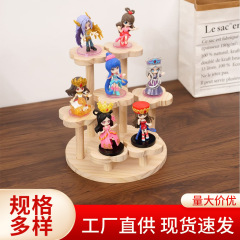 木製卓上人形置物棚、多層階段型木製フィギュアディスプレイスタンド、店舗用木製ブラインドボックス収納棚