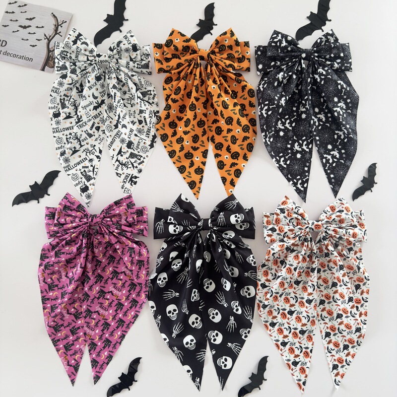New Halloween Hair Accessories Pumpkin Skull Ghost Hand Print Bow Spring Clip Hairpin Party Costume Headwear