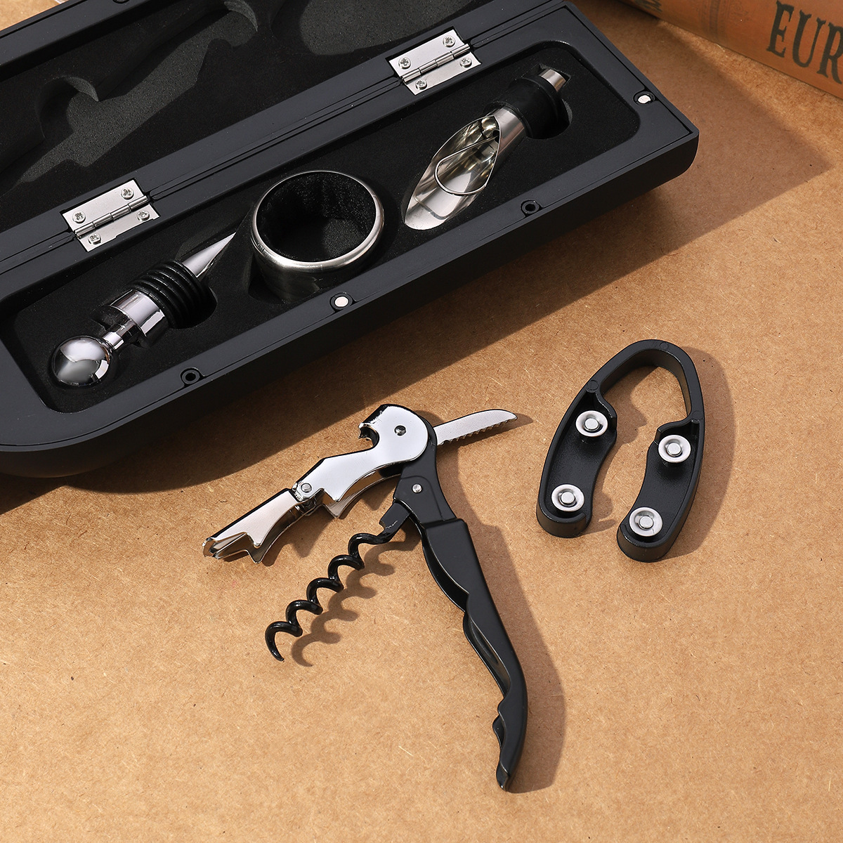 Juego de Sacacorchos y Accesorios para Vino Set de 5 Piezas de Acero Inoxidable para Vino y Bar