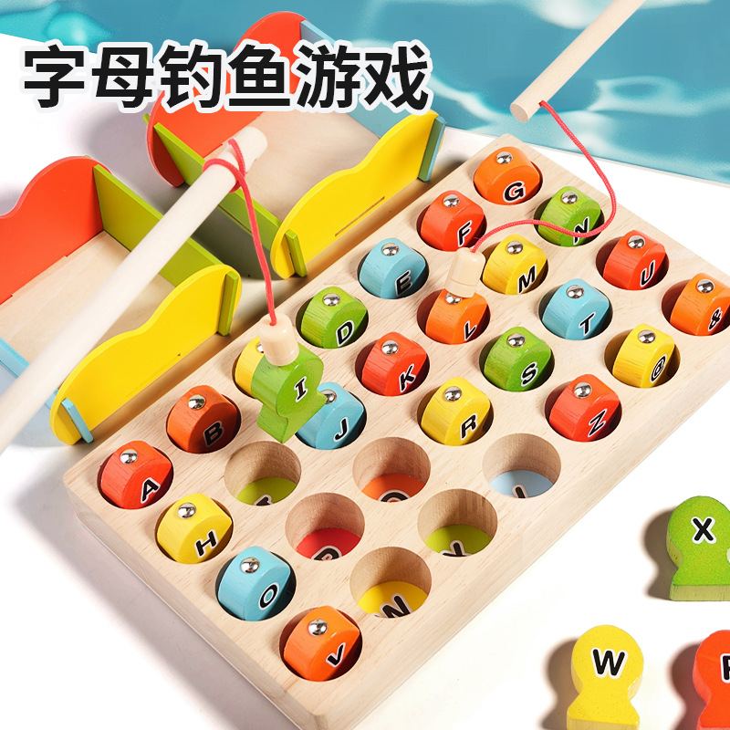 Niños Montessori Educación temprana Juguetes educativos de pesca Niños 1-2-3 años Semi-magnético Juego de captura de insectos para bebés Madera