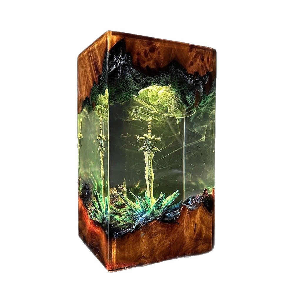 Serie mágica de madera sólida resina lámpara de noche espada mágica arte juegos de luz de noche regalos para los amantes de regalos de Navidad