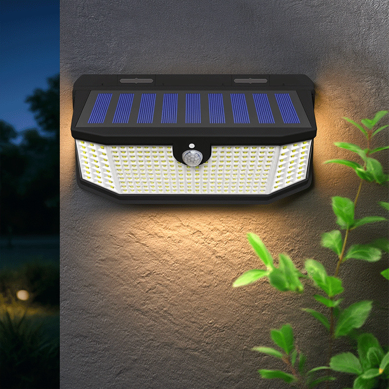 Lámpara solar de pared para puerta, balcón, pasillo, patio, luz LED con sensor exterior impermeable y panel solar.