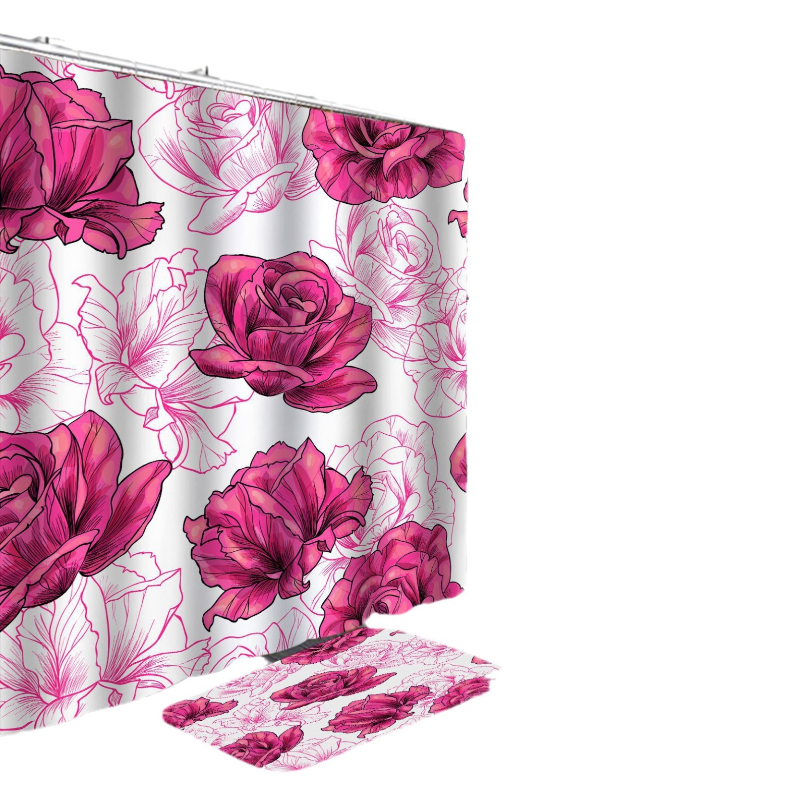 Amazon Venta caliente HD Impresión digital poliéster serie de flores traje baño cortina ducha fábrica suministro directo