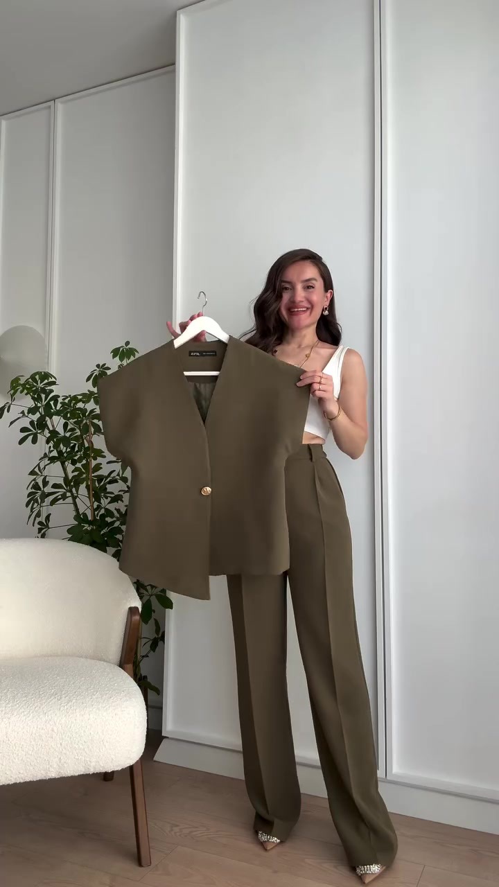 European American Cross-border Women's Fashion 2025 Spring New Style Elegant Irregular V-neck Top And High-waisted Long_ecoleips.com