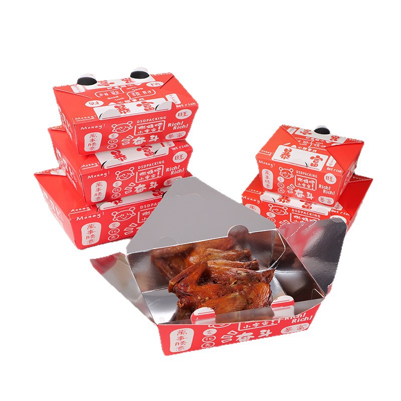 Caja de embalaje de pollo frito libre de descuento comercial de moda nacional chips de pollo papel de aluminio caja de almuerzo para llevar caja de ensalada de merienda de arroz frito al por mayor image 7