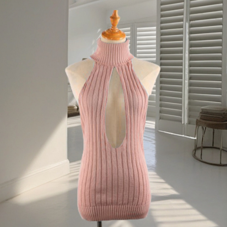 Backless sexy suéter femenino Virgin Killer espalda abierta trabajo boca sin mangas con cordones de hombro sexy pasión suéter fino femenino