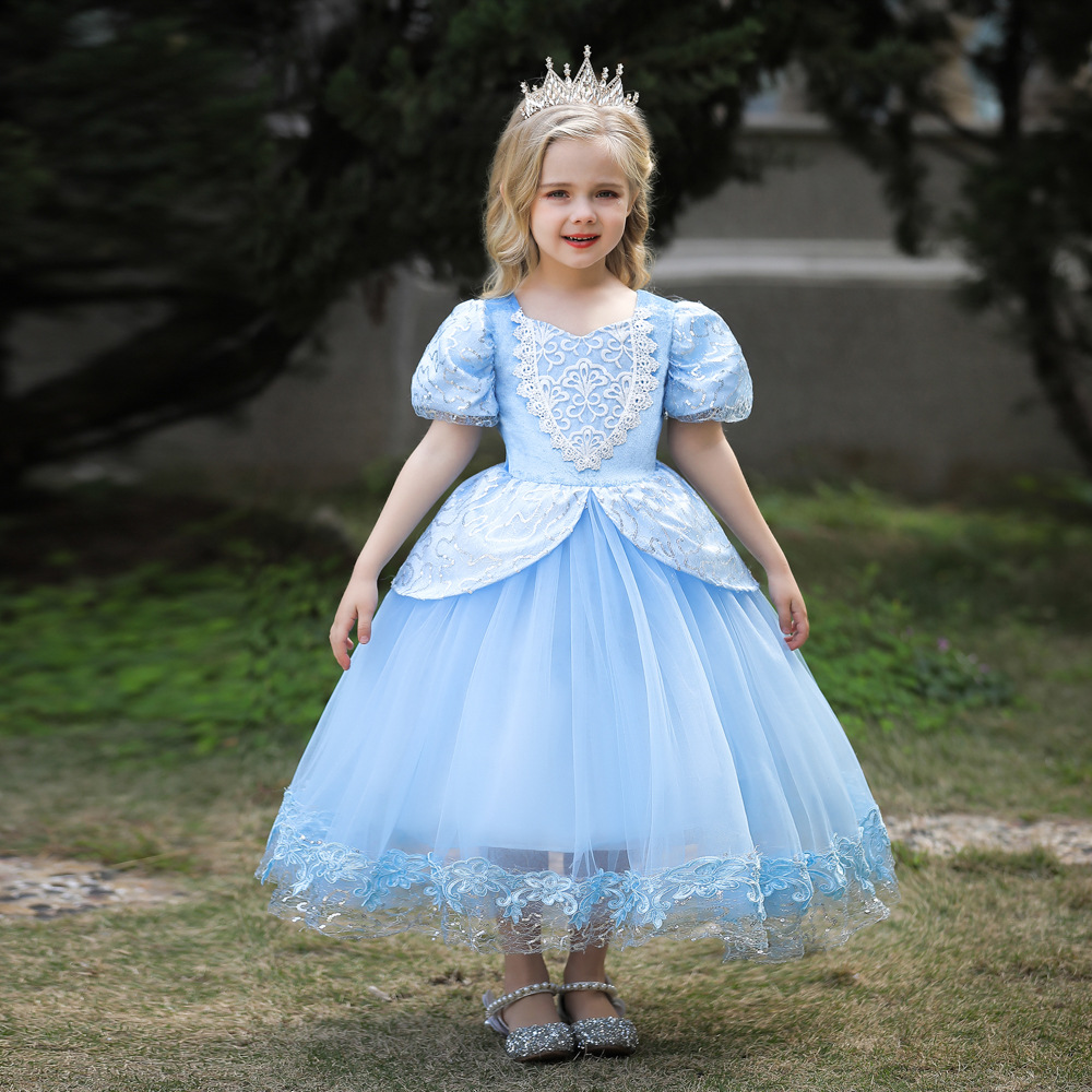 Nuevo Amazon vestido de los niños medio y grande Cenicienta puff manga vestido princesa vestido Navidad rendimiento