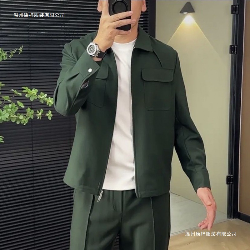 Autumn and Winter Men's High Luxury Fashion Trend Simple Lapel Jacket Small Straight Casual Suit Blue Suit