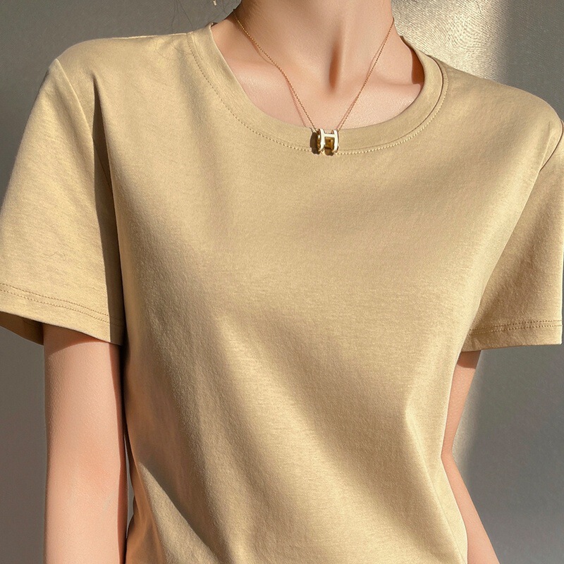 130番手シルケットコットン半袖シャツレディース綿100トップス夏新作韓国風カラー万能Tシャツベース|undefined