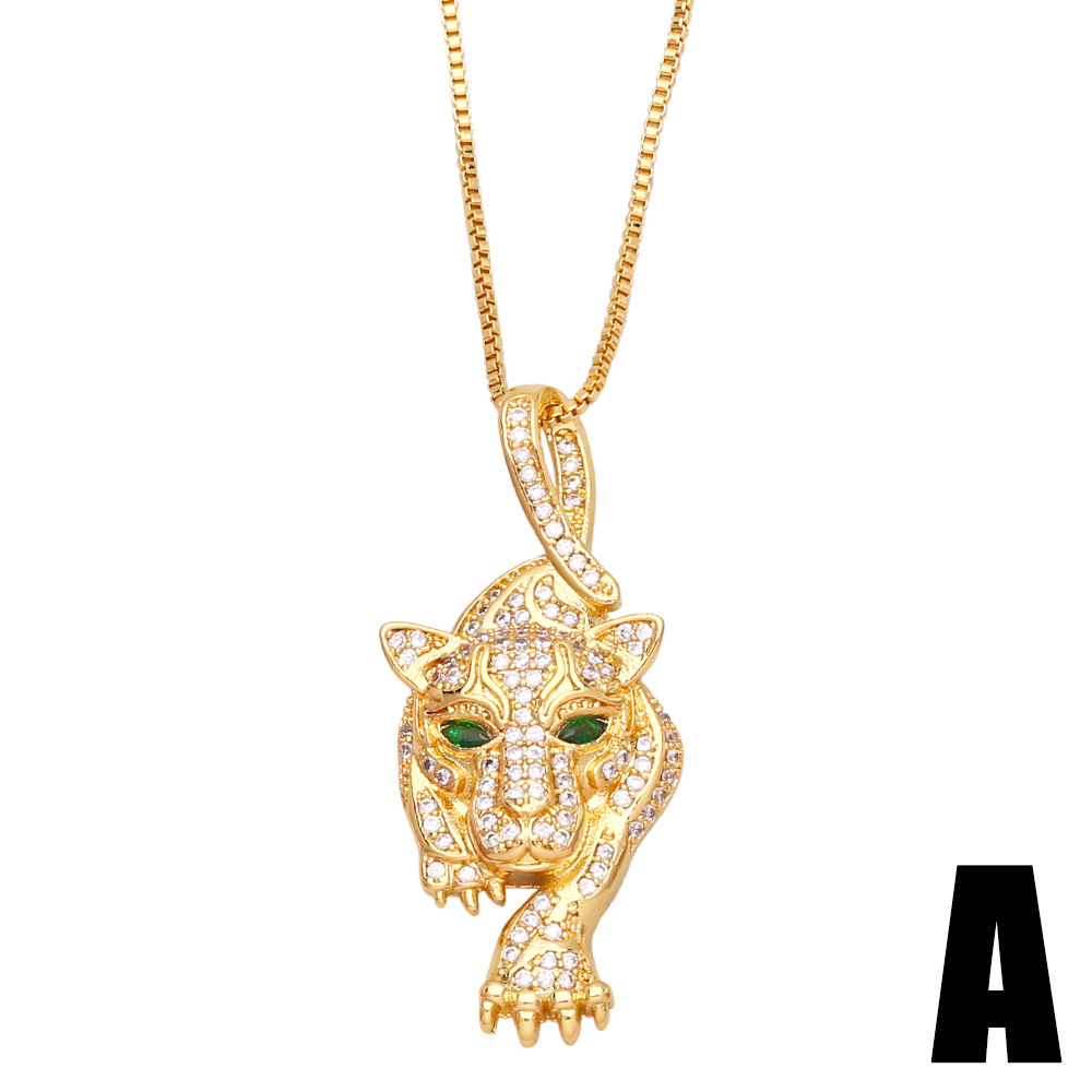 fashion punk style three-dimensional full diamond painting oil tiger head leopard pendant copper nec