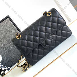 小香风口盖包CF25中号黑金鱼子酱牛皮包方胖子菱格链条包斜挎女包