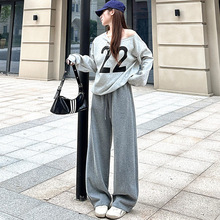 SD热销秋冬女装宽松高腰抽绳休闲阔腿裤垂感柔软舒适显瘦华棉卫裤