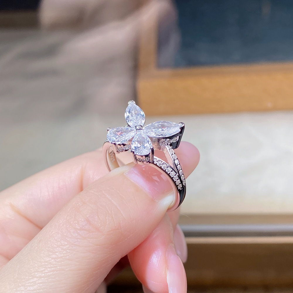 Fashion Butterfly Sterling Silver Inlay Zircon Rings 1 Piece